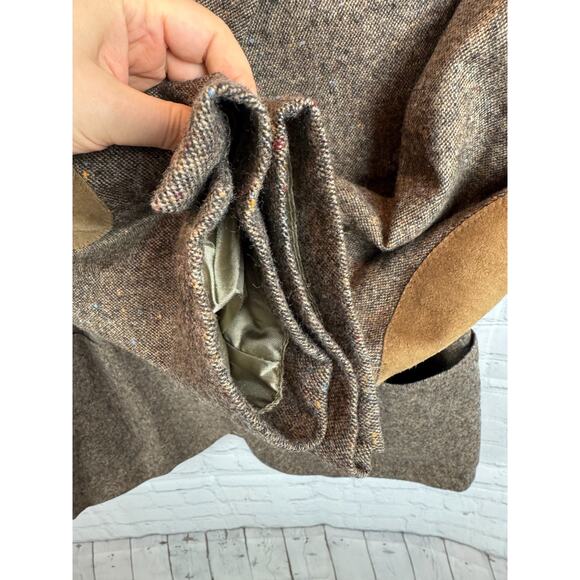 STAFFORD brown suede elbow patch 100% wool tweed mens jacket blazer 42R NWOT - Picture 4 of 14